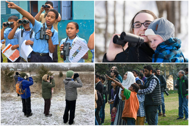 people looking for birds in past years of bird count