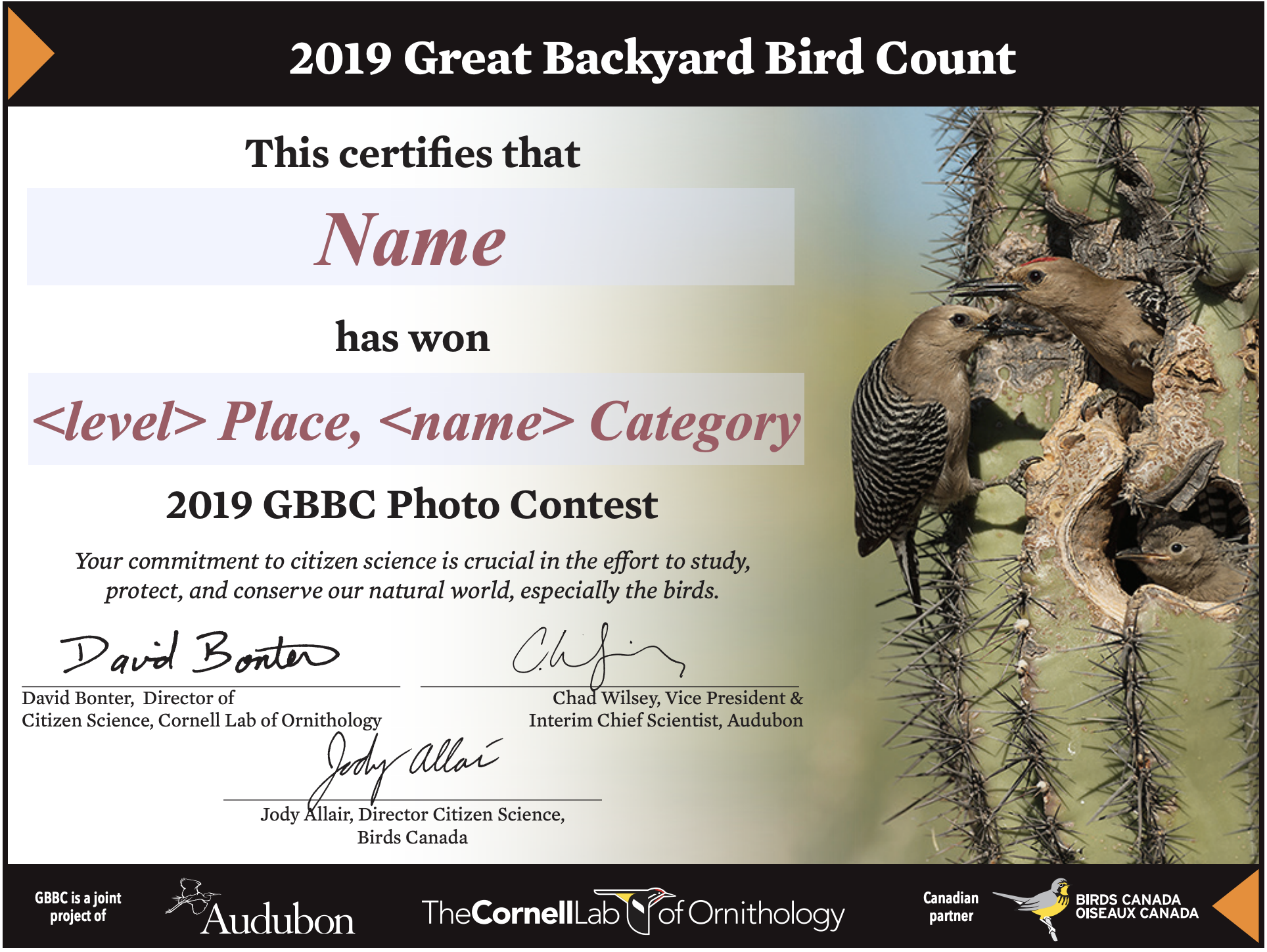 Print Certificate : Great Backyard Bird Count