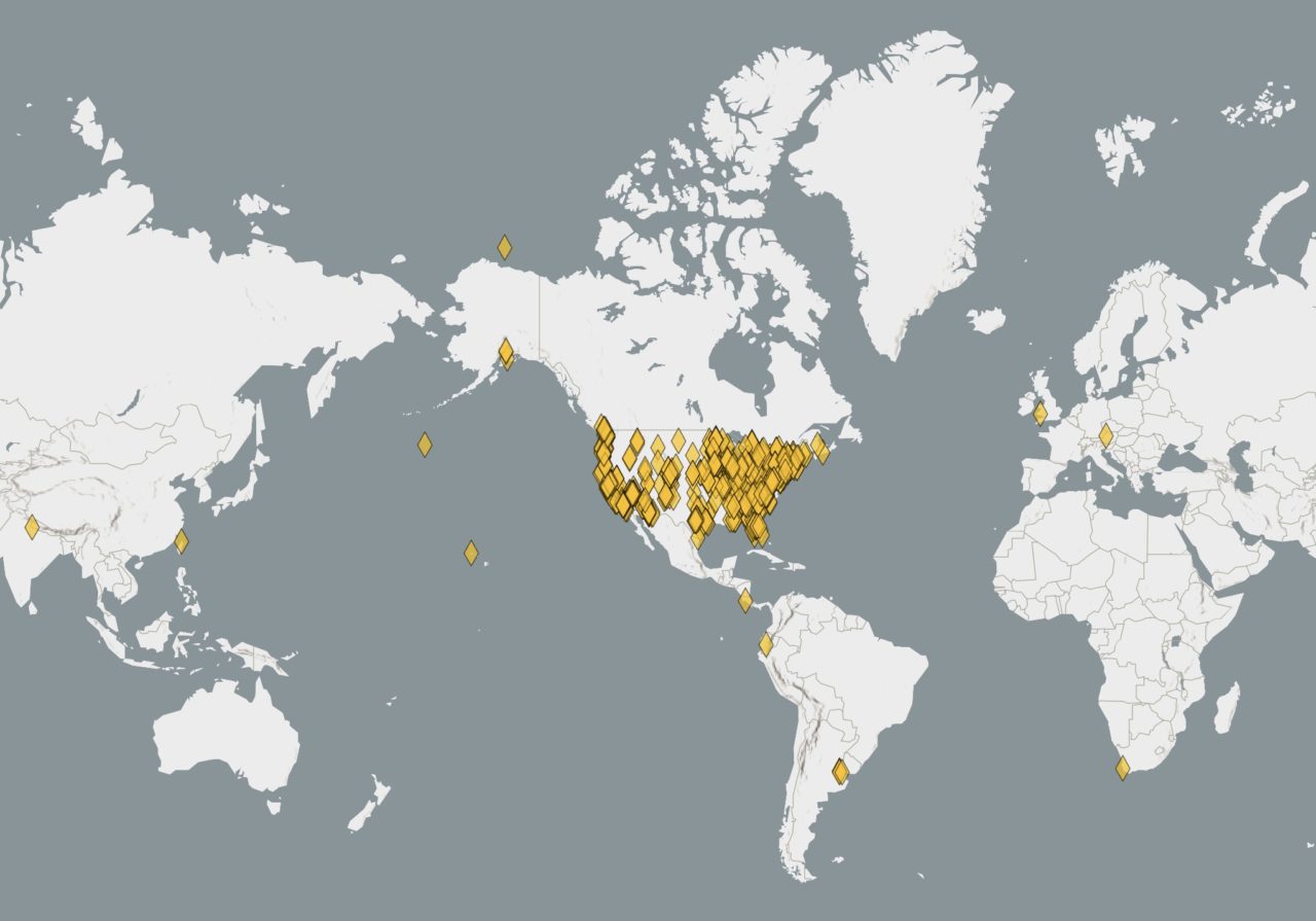 Map of all the Birdability sites around the world.