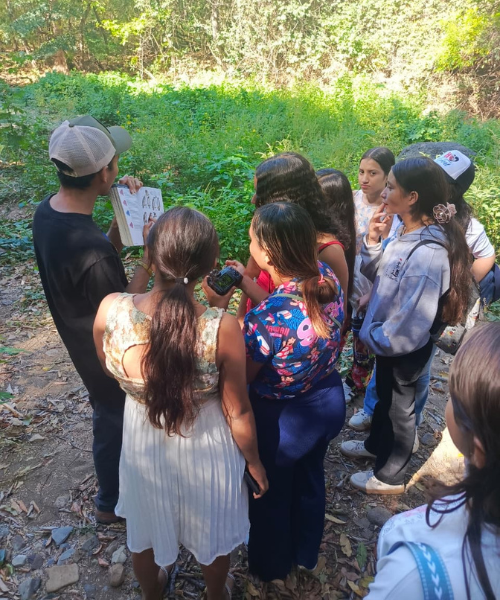 A group of people reading a book.